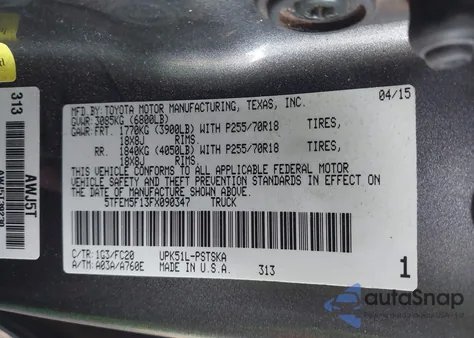 2015 Toyota Tundra Sr5 4.6L V8 из США, поврежденный, VIN 5TFEM5F13FX090347